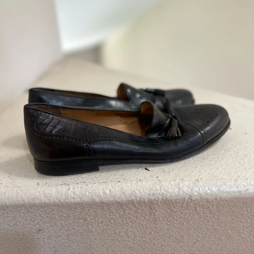 Mezlan Black Leather Cap Toe Tassel Loafers Barcelona Mens 9 W  Preppy Business